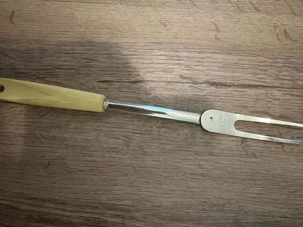 Vintage Ekco Chromium Plated Meat Utility Fork with Yellow Plastic Handle